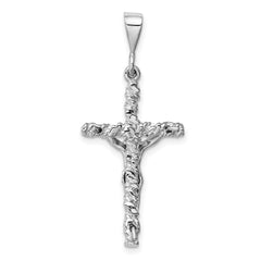 14K White Gold Crucifix Charm with Rhodium Finish Polished Solid Design