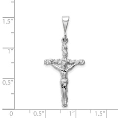 14K White Gold Crucifix Charm with Rhodium Finish Polished Solid Design