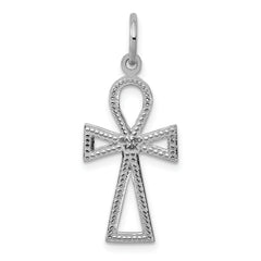 14K White Gold Ankh Cross Pendant with Polished Rhodium Finish