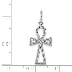 14K White Gold Ankh Cross Pendant with Polished Rhodium Finish