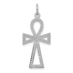 14K White Gold Ankh Cross Pendant with Polished Rhodium Finish