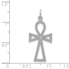 14K White Gold Ankh Cross Pendant with Polished Rhodium Finish