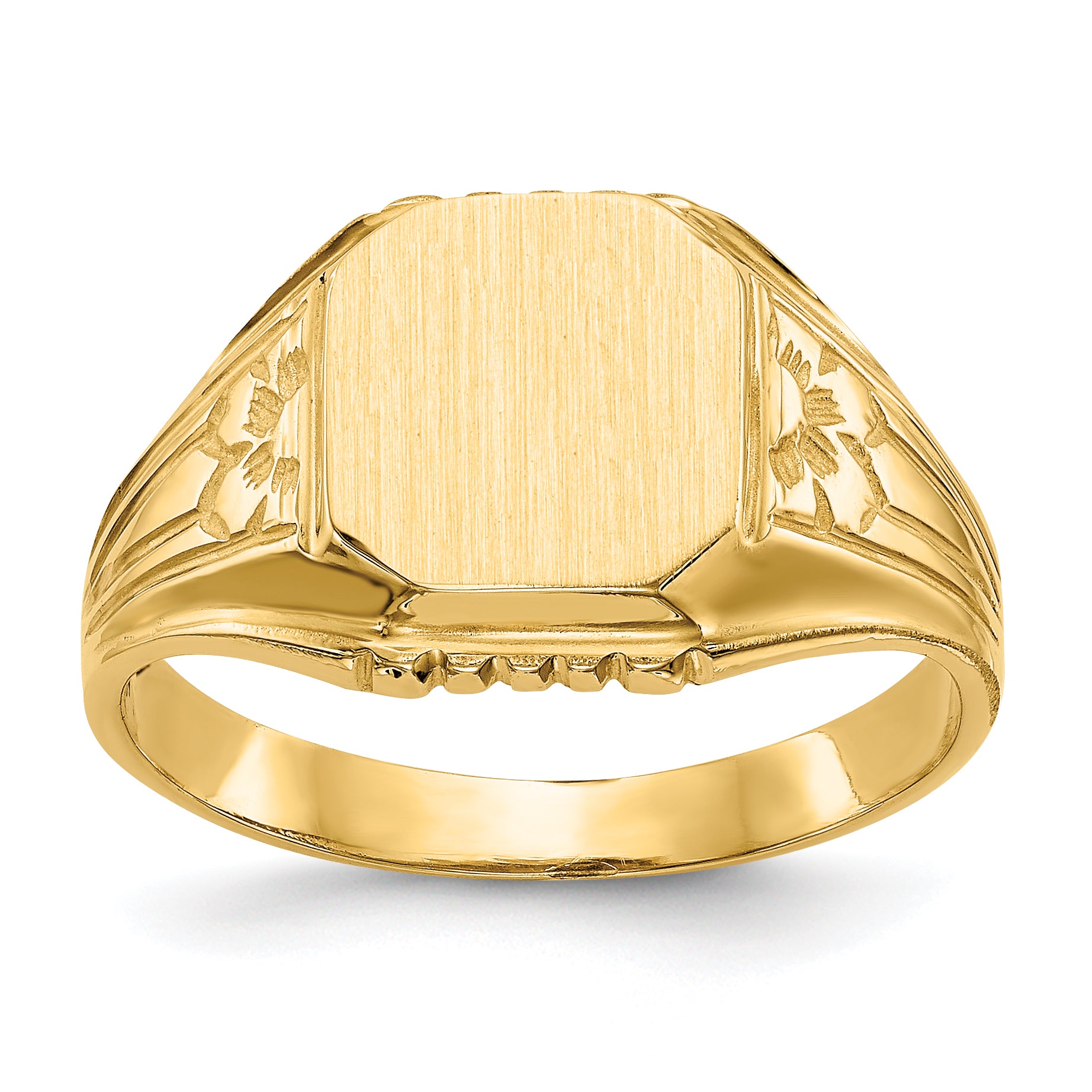 14k 9.0x9.0mm Open Back Floral Signet Ring