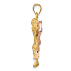 14K Two-Tone Angel Pendant in Solid Gold Elegant Casted Design