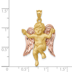 14K Two-Tone Angel Pendant in Solid Gold Elegant Casted Design