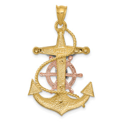 14K Tri-Color Gold Mariners Cross Pendant for Men  Solid, Casted Design