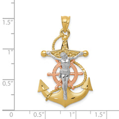 14K Tri-Color Gold Mariners Cross Pendant for Men  Solid, Casted Design