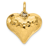 14K Polished and Hammered 3-D Heart Pendant