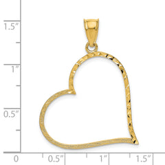 14K Gold Satin Diamond-Cut Crooked Heart Pendant with Polished Finish