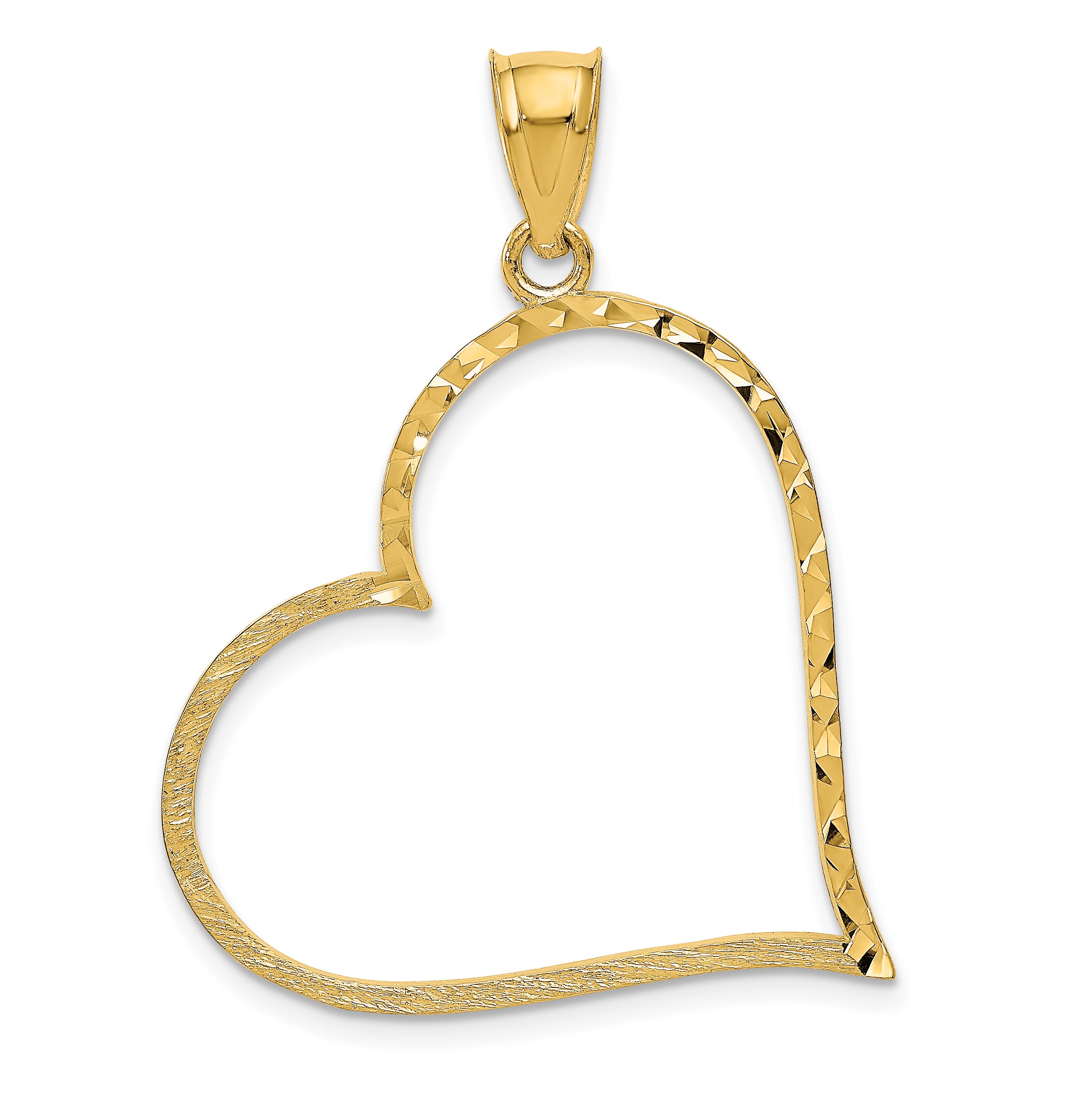 14K Satin Diamond-cut Crooked Heart Pendant