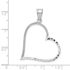 14K White Gold Diamond-Cut Reversible Heart Pendant Polished Finish
