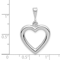 14K White Gold Polished Heart Pendant with Rhodium 3D Design