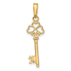 14K Gold Polished 3D Hearts Key Charm Elegant Casted Design