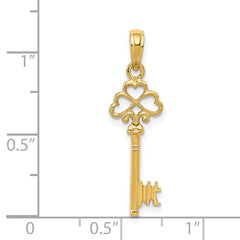 14K Gold Polished 3D Hearts Key Charm Elegant Casted Design