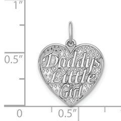 14K White Gold DADDYS LITTLE GIRL Heart Charm with Polished Rhodium Finish