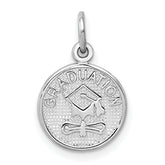 14k White Gold Polished GRADUATION Disc Charm