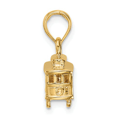 14K Gold 3D Trolley Car Pendant with Polished Finish