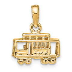 14K Gold 3D Trolley Car Pendant with Polished Finish