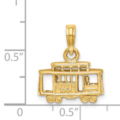 14K Gold 3D Trolley Car Pendant with Polished Finish