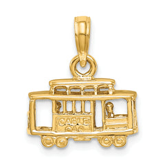 14k Solid Polished 3-D Trolley Car Pendant