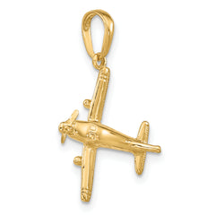 14K Gold 3D Low-Wing Airplane Pendant Polished for Men
