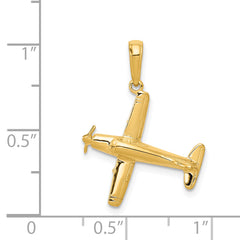 14K Gold 3D Low-Wing Airplane Pendant Polished for Men