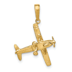14K Gold 3D High-Wing Airplane Pendant for Men Polished Finish