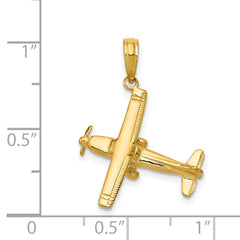 14K Gold 3D High-Wing Airplane Pendant for Men Polished Finish