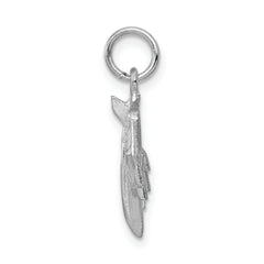 14K White Gold 3D Airplane Charm with Polished Rhodium Finish for Men