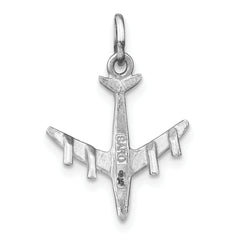 14K White Gold 3D Airplane Charm with Polished Rhodium Finish for Men