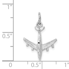 14K White Gold 3D Airplane Charm with Polished Rhodium Finish for Men