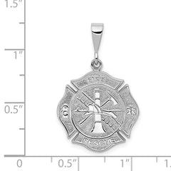 14K White Gold Fire Rescue Pendant with Polished Finish for Men