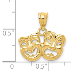 14K Gold Polished Comedy/Tragedy Pendant with Textured Open-Back Design