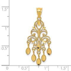14K Gold Polished Diamond-Cut Chandelier Pendant  Elegant Solid Design