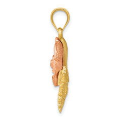 14K Two-Tone Gold Flower Pendant with Satin Diamond-Cut Finish