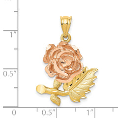 14K Two-Tone Gold Flower Pendant with Satin Diamond-Cut Finish