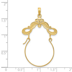 14K Gold Polished Ribbon Charm Holder Pendant Elegant Solid Design