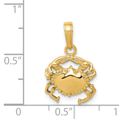 14K Gold Polished Open-Back Crab Pendant for Men Solid Cast Design
