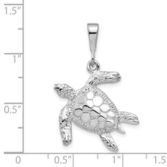 14K White Gold Sea Turtle Pendant with Polished Texture Men's Elegance