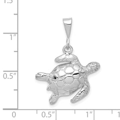 14K White Gold Sea Turtle Pendant with Polished Textured Finish by Sophia Jewelers