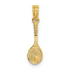 14K Solid Polished 3-D Tennis Racquet Charm