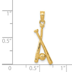 14K Gold Polished Open-Back Baseball Bat Pendant for Men Elegant Themed Charm