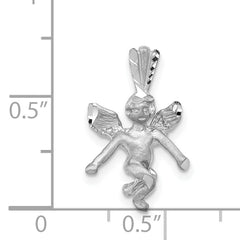 14K White Gold 3D Angel Pendant with Satin Finish, 20mm Elegant Design