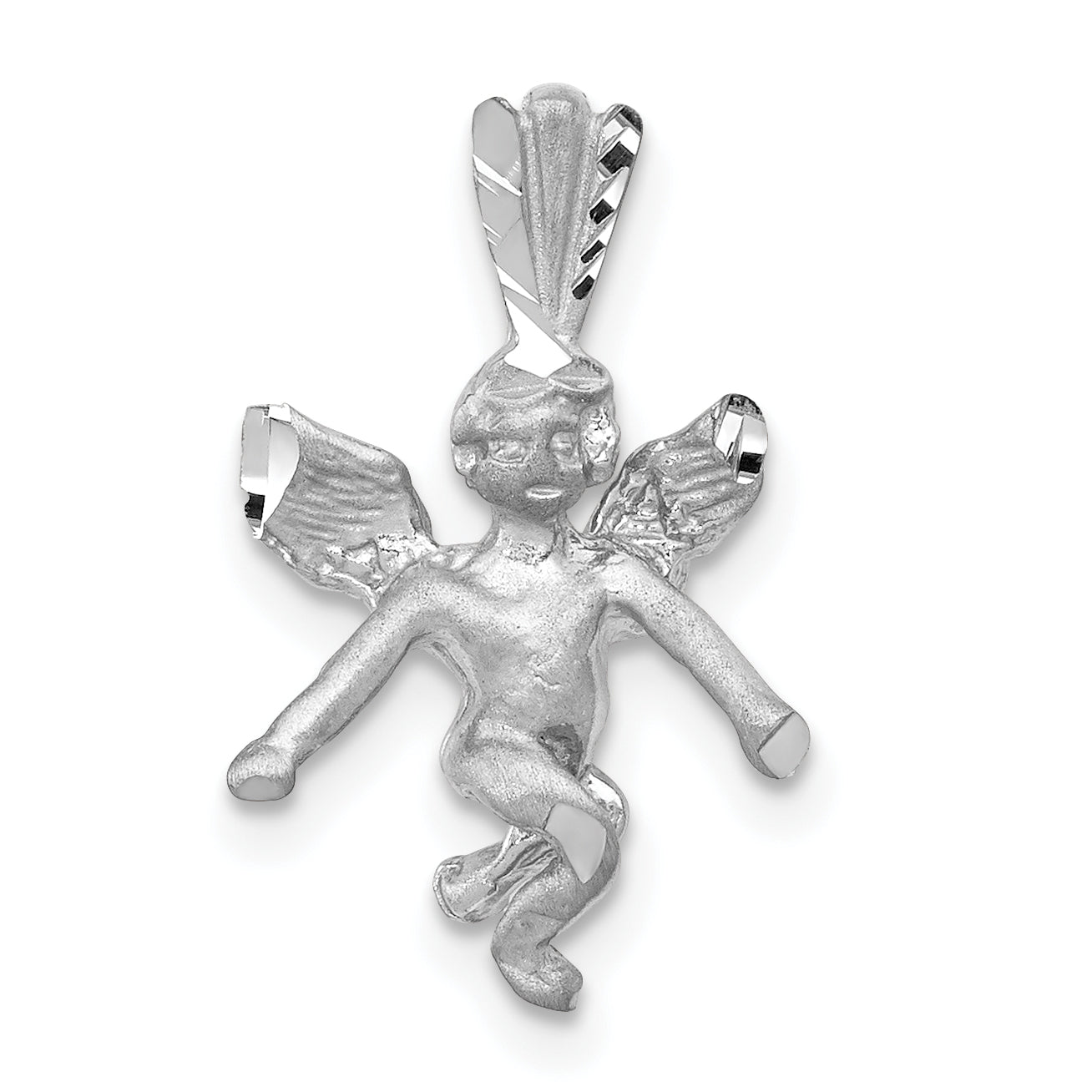 14k 3D White Gold Satin Angel Pendant