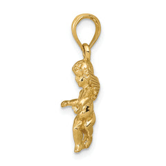 14K Gold Solid Angel Pendant with 3D Polished Finish Elegant & Casted Design