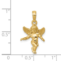 14K Gold Solid Angel Pendant with 3D Polished Finish Elegant & Casted Design