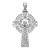 14k White Gold Celtic Claddagh Cross Pendant