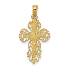 14K Gold Polished Filigree Cross Charm Elegant Casted Design