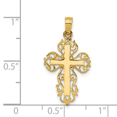 14K Gold Polished Filigree Cross Charm Elegant Casted Design