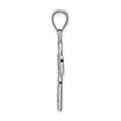 14K White Gold Filigree Cross Pendant with Rhodium Plating, Reversible Design